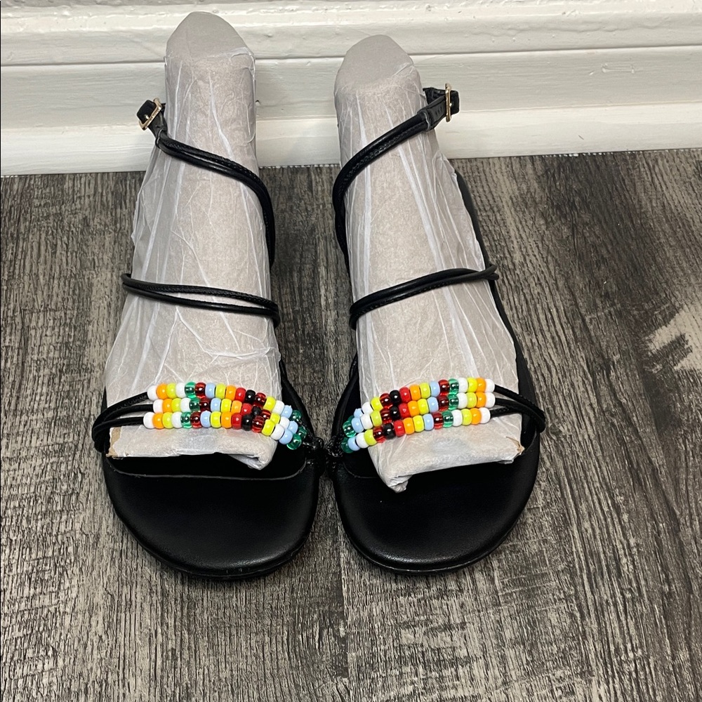 Colorful Beaded Black Sandals - Picture 2 of 6